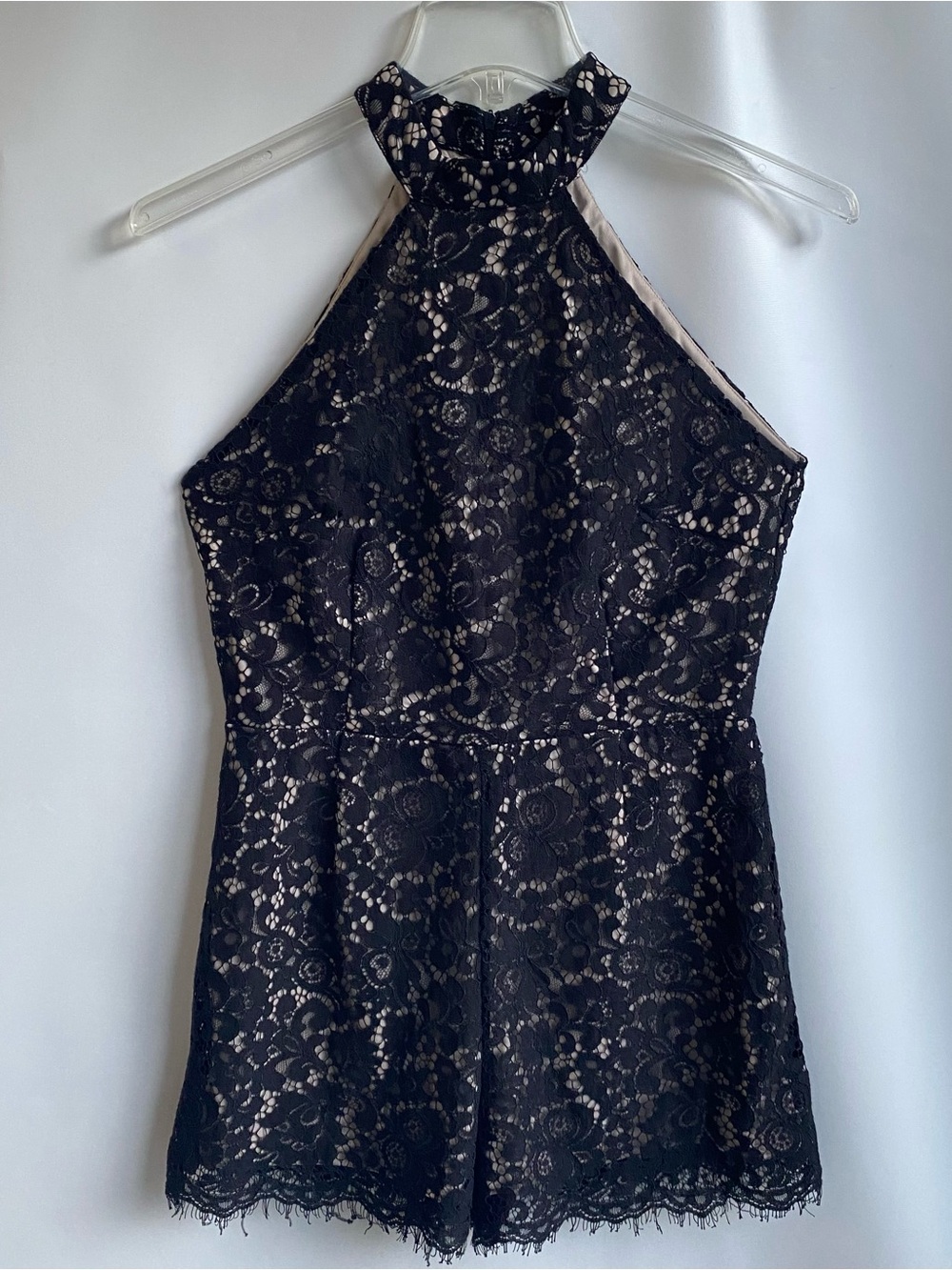 Black lace illusion halter neck shorts romper edgy sexy Halloween witchy Large